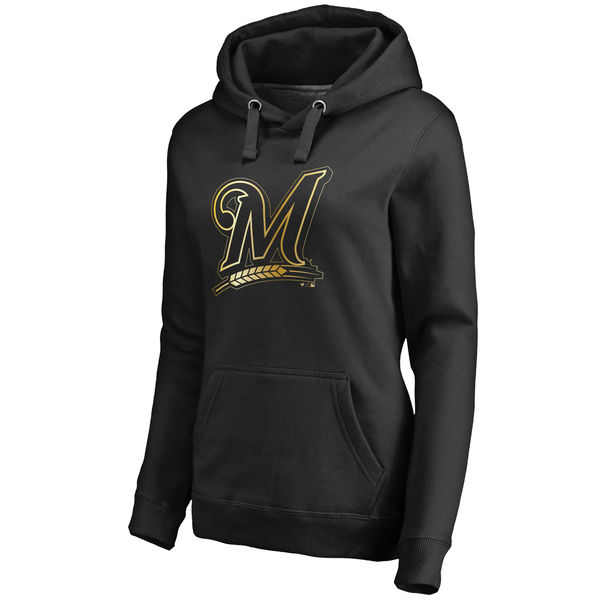 2020 MLB Milwaukee Brewers Women Gold Collection Pullover Hoodie  Black->women mlb jersey->Women Jersey